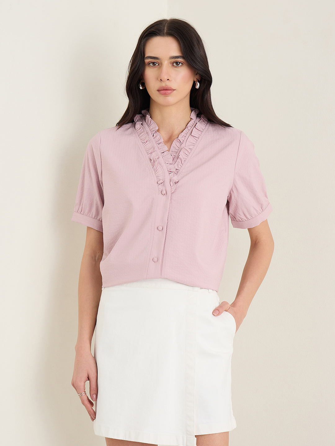 Iconic Women Pink Solid Regular Fit Top