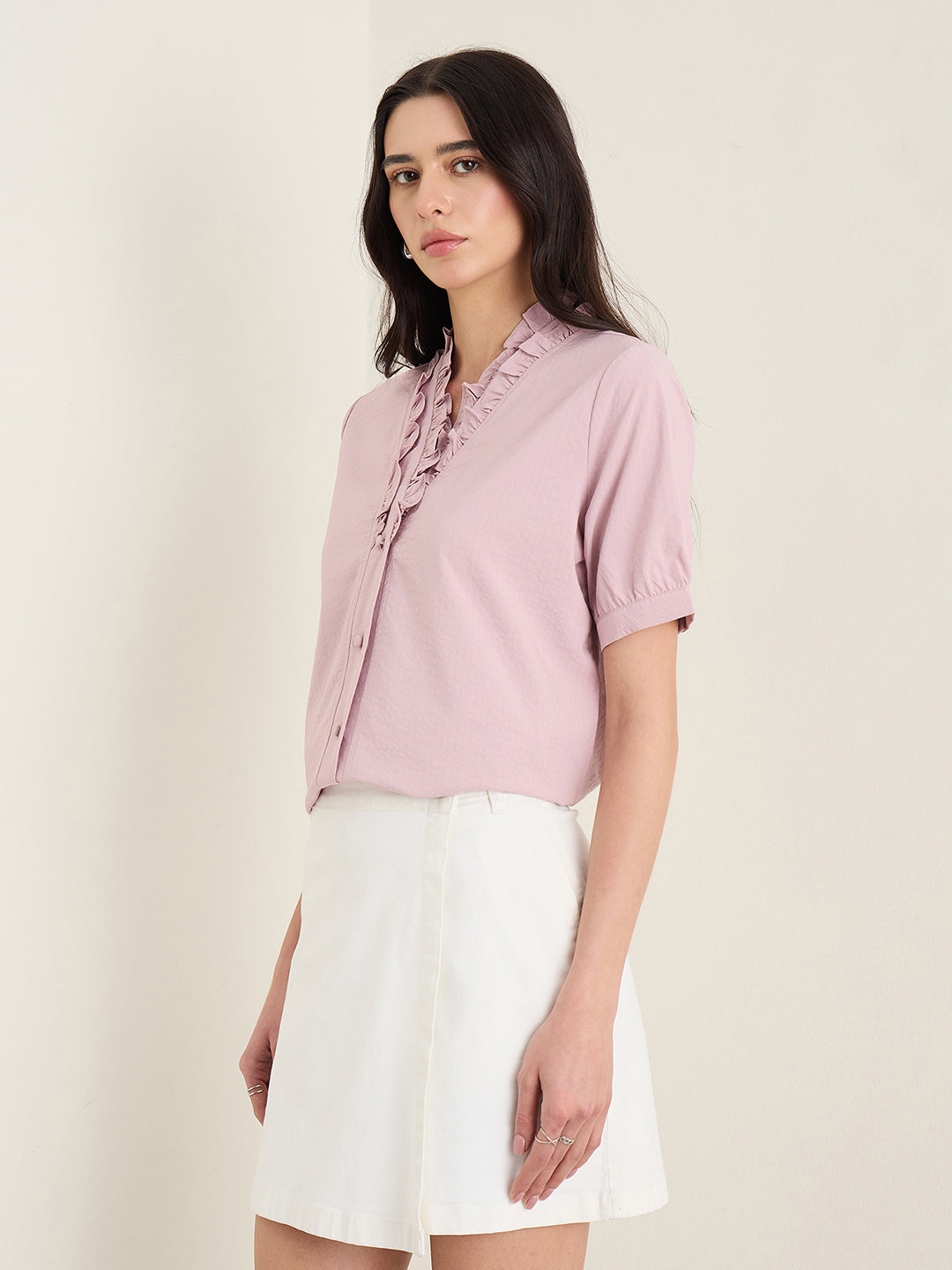 Iconic Women Pink Solid Regular Fit Top