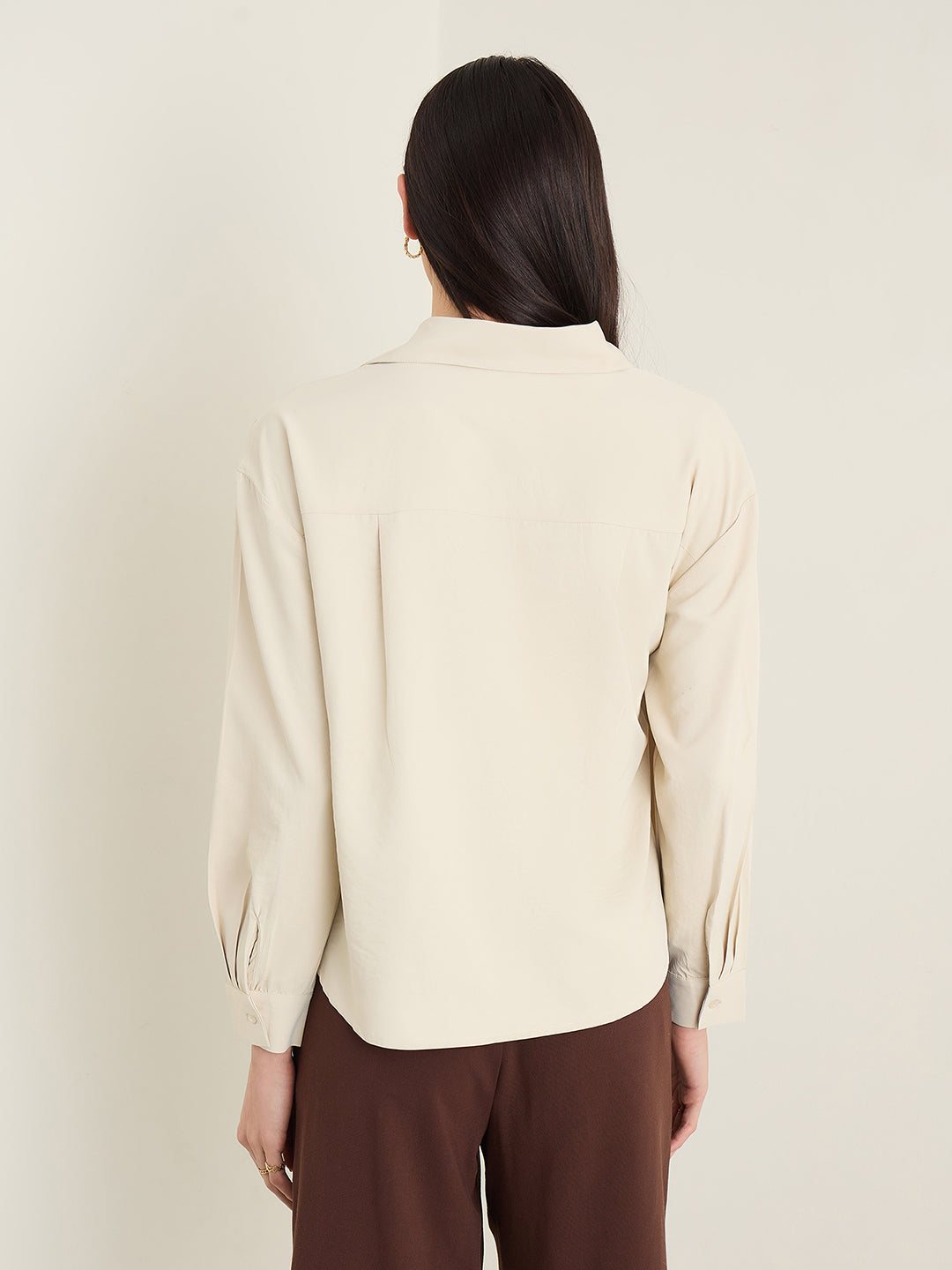 Iconic Women Beige Shirt Collar Top