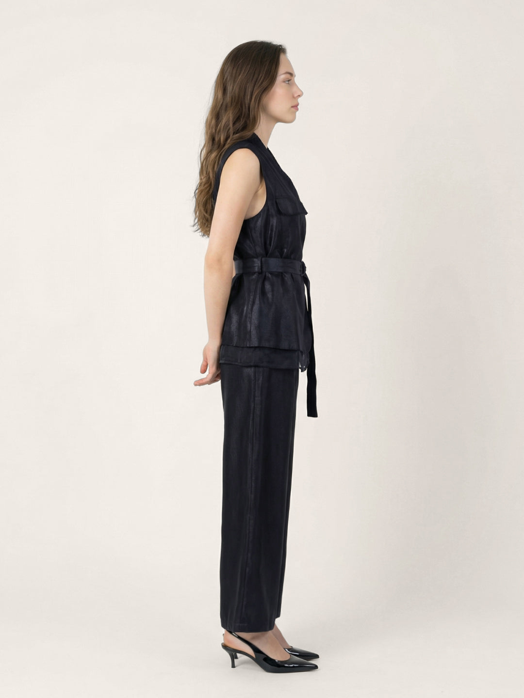 Iconic Women Black Solid Belted Jacket