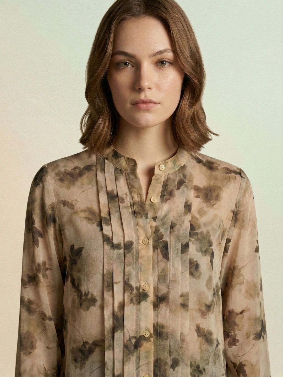 Iconic Women Beige Floral Printed Shirt