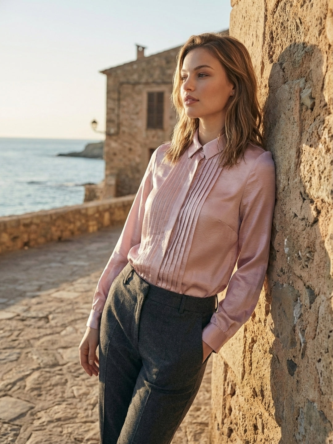 Iconic Women Pink Pleated Shirt