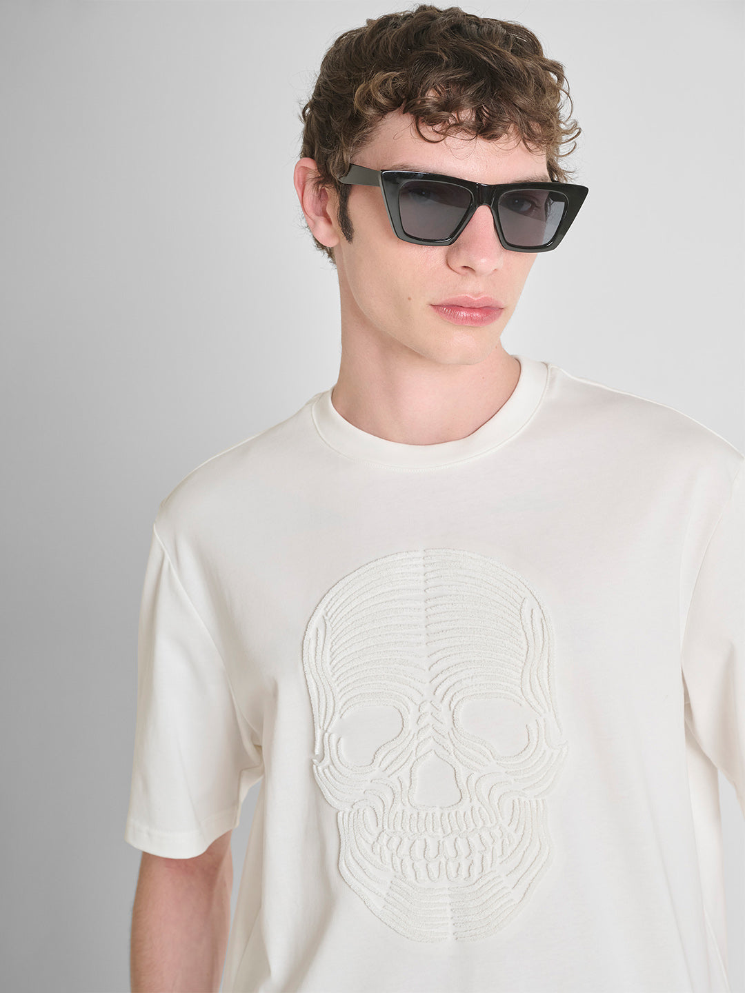 ANTONY MORATO Men Cream Jersey Embroidered T-Shirt