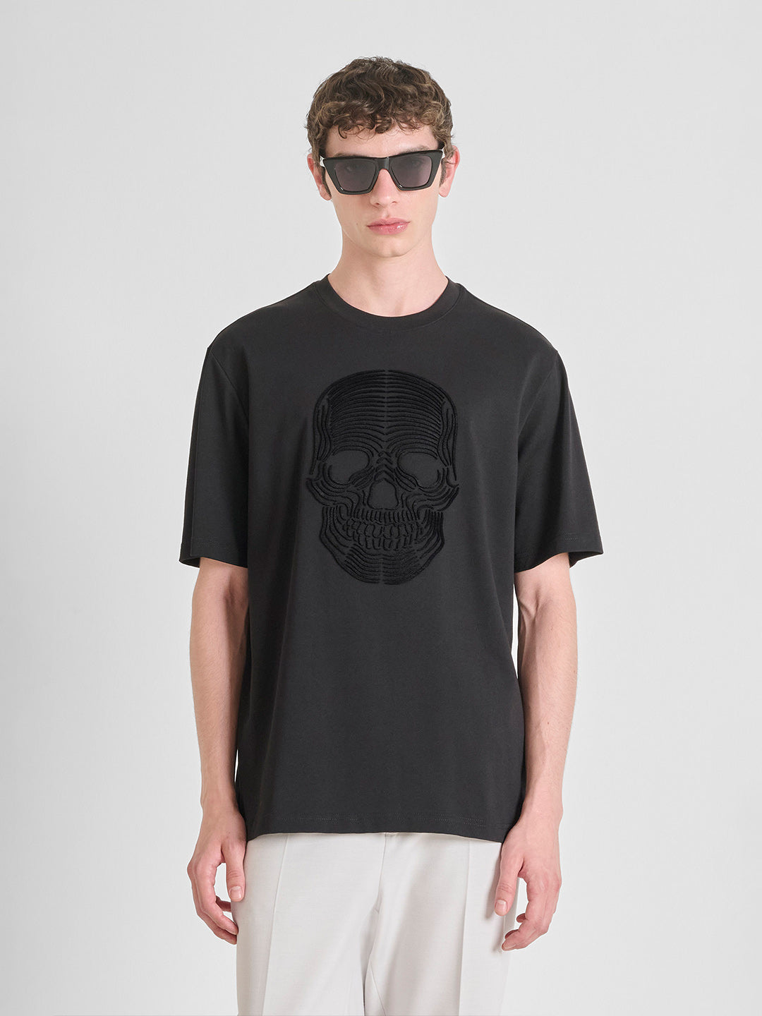 ANTONY MORATO Men Black Jersey Embroidered T-Shirt