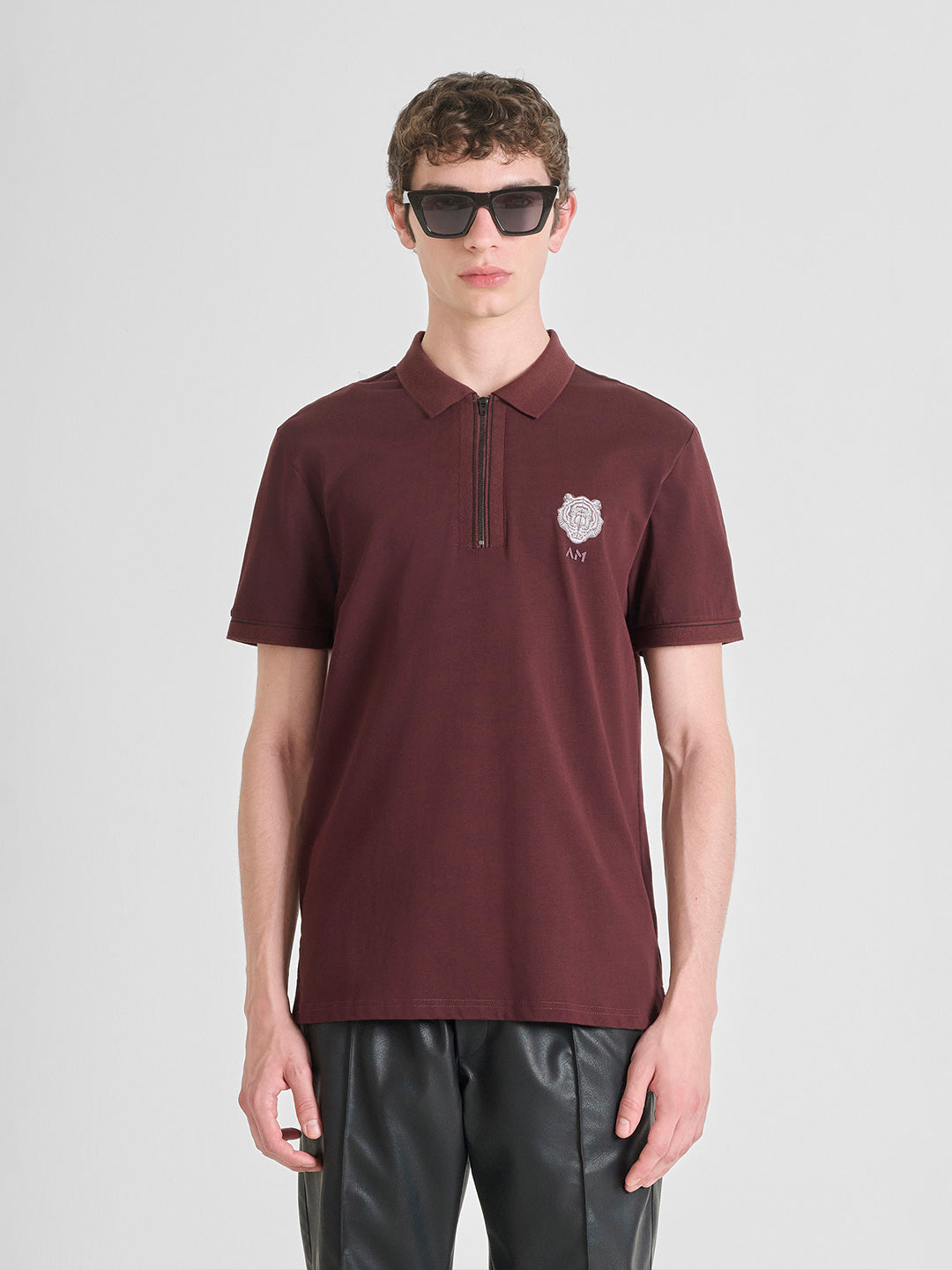 ANTONY MORATO Men Maroon Jersey Slim Fit Cotton Polo T-Shirt