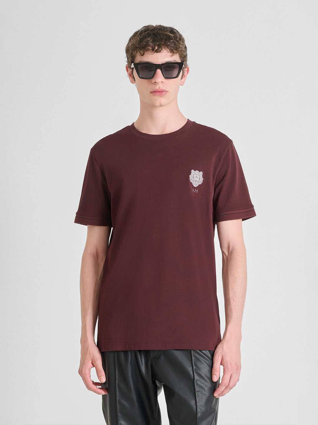 ANTONY MORATO Men Maroon Jersey Slim Fit T-Shirt