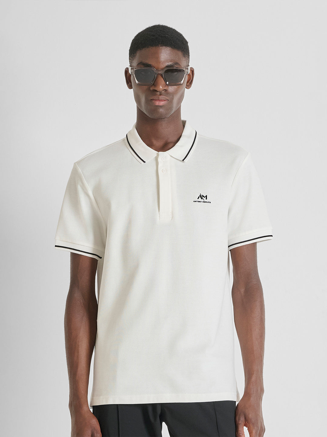 ANTONY MORATO Men Cream Piquet Cotton Polo T-Shirt