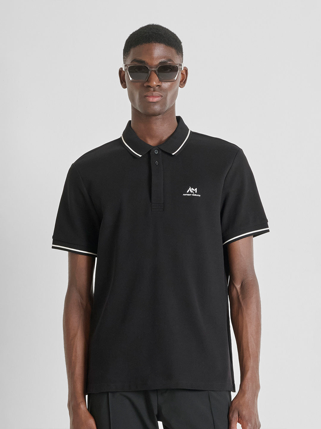 ANTONY MORATO Men Black Piquet Cotton Polo T-Shirt