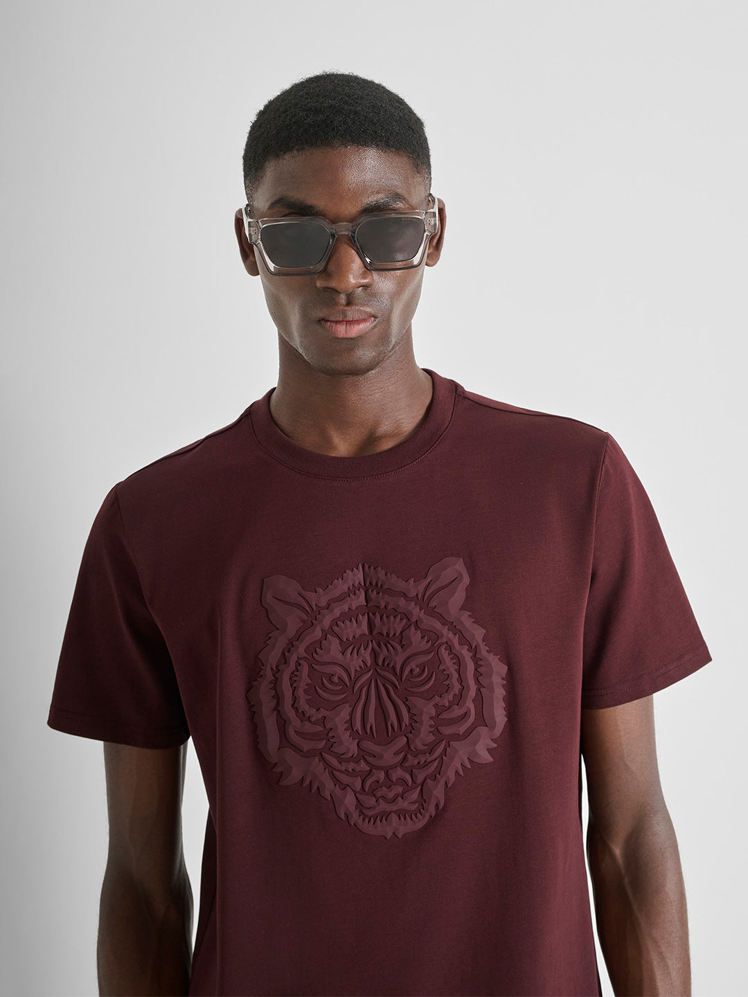 ANTONY MORATO Men Maroon Jersey Rubber Tiger Print T-Shirt
