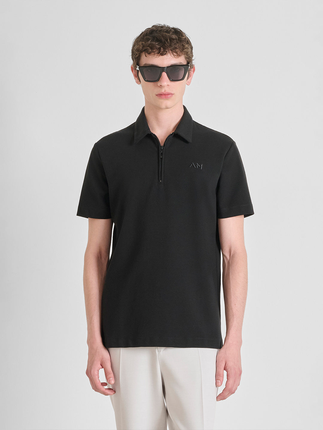 ANTONY MORATO Men Black Dobby Jersey Polo T-Shirt