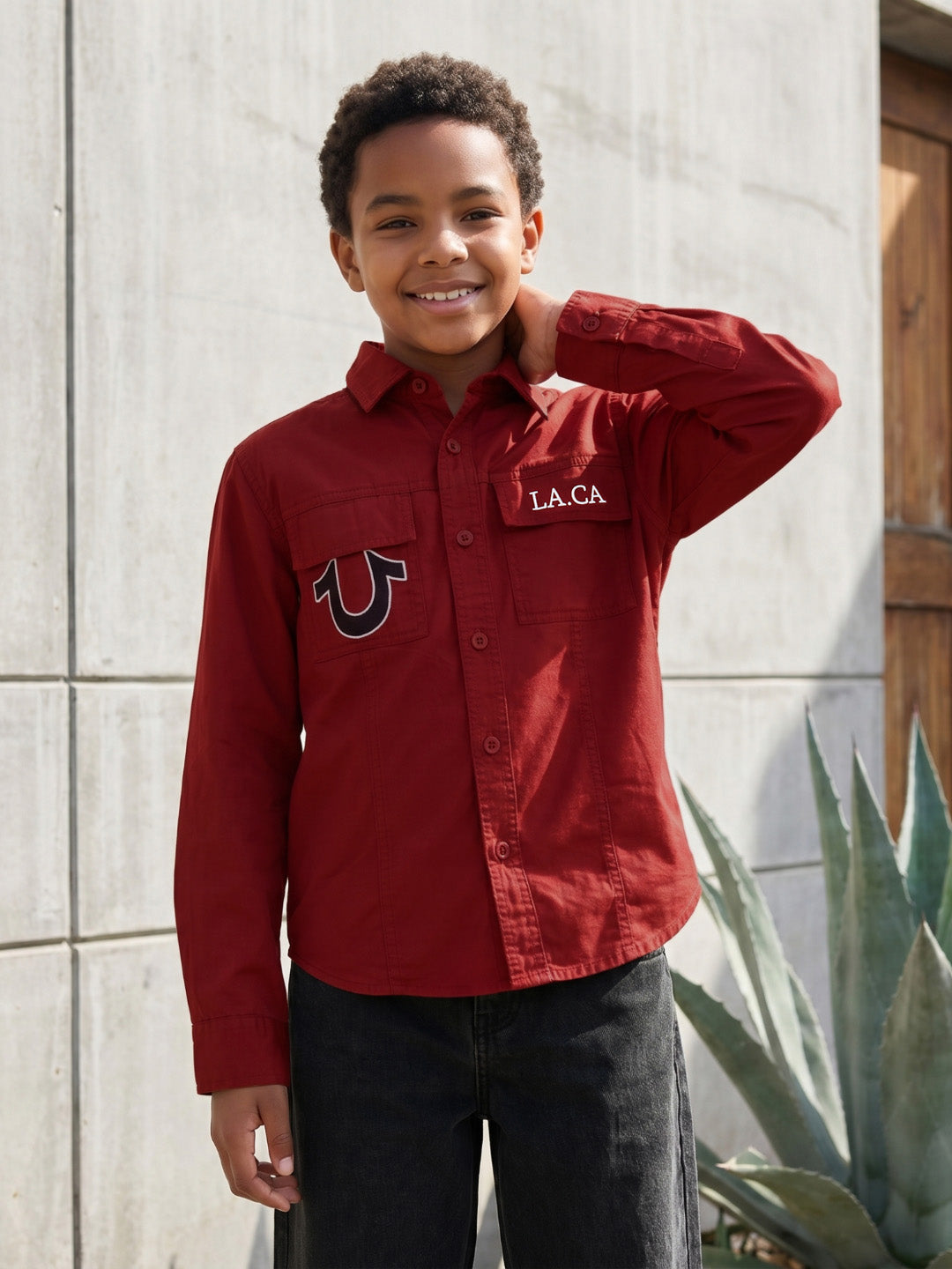 True Religion Boys Red Cotton Shirt