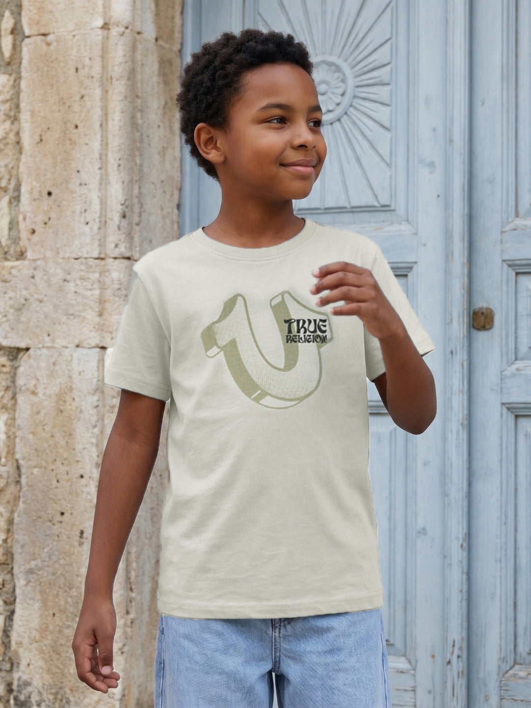 True Religion Boys Beige Cotton T-Shirt