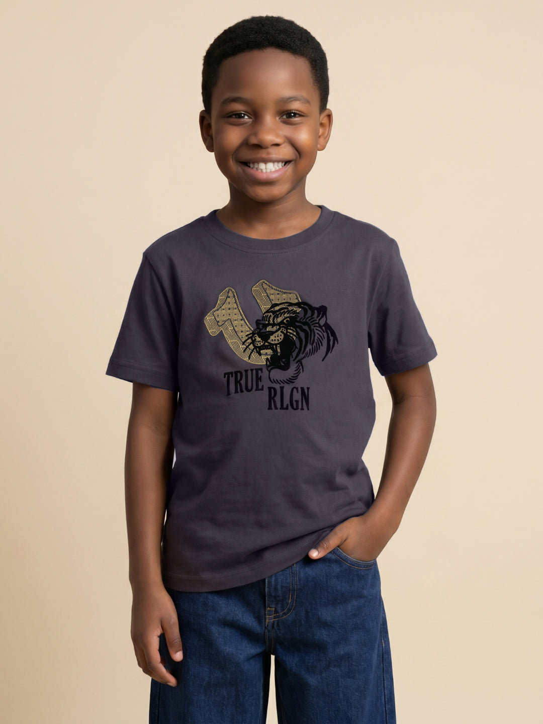 True Religion Boys Grey Cotton T-Shirt