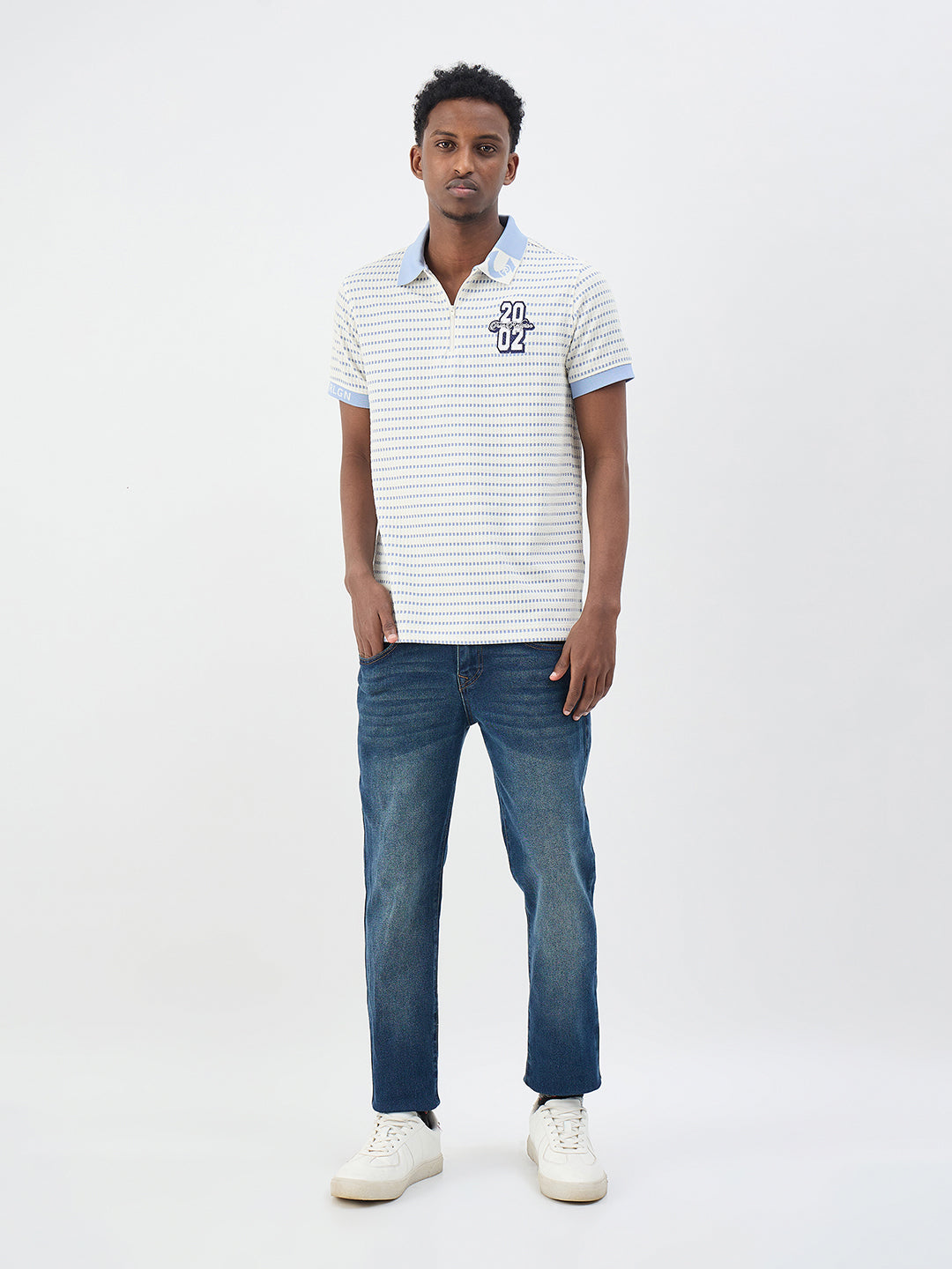 True Religion Men Woven Design White Polo T-Shirt