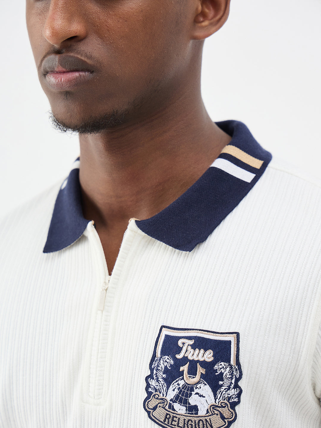 True Religion Men Solid Cream Polo T-Shirt