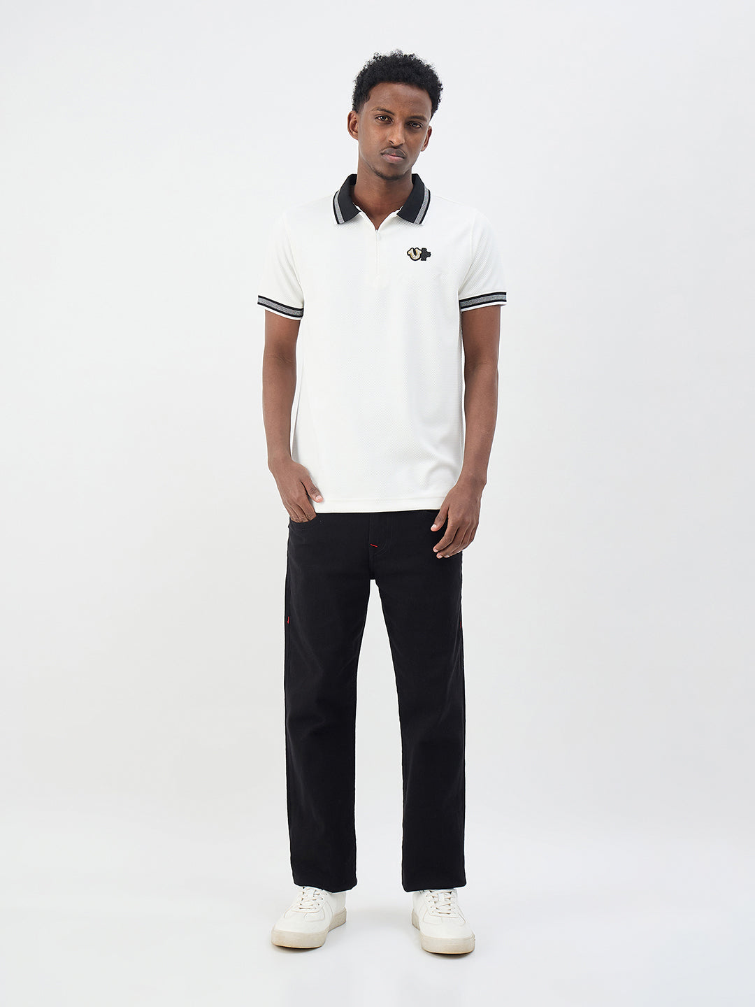 True Religion Men Solid White Polo T-Shirt