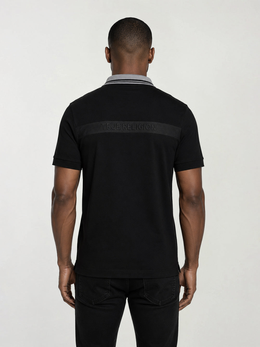 True Religion Men Black Solid Regular Fit Polo T-Shirt