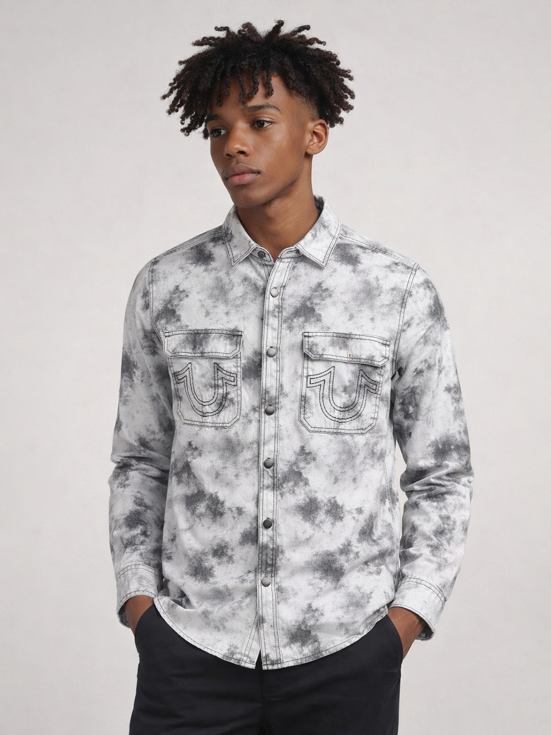 True Religion Men White Tie-Dye Regular Fit Shirt