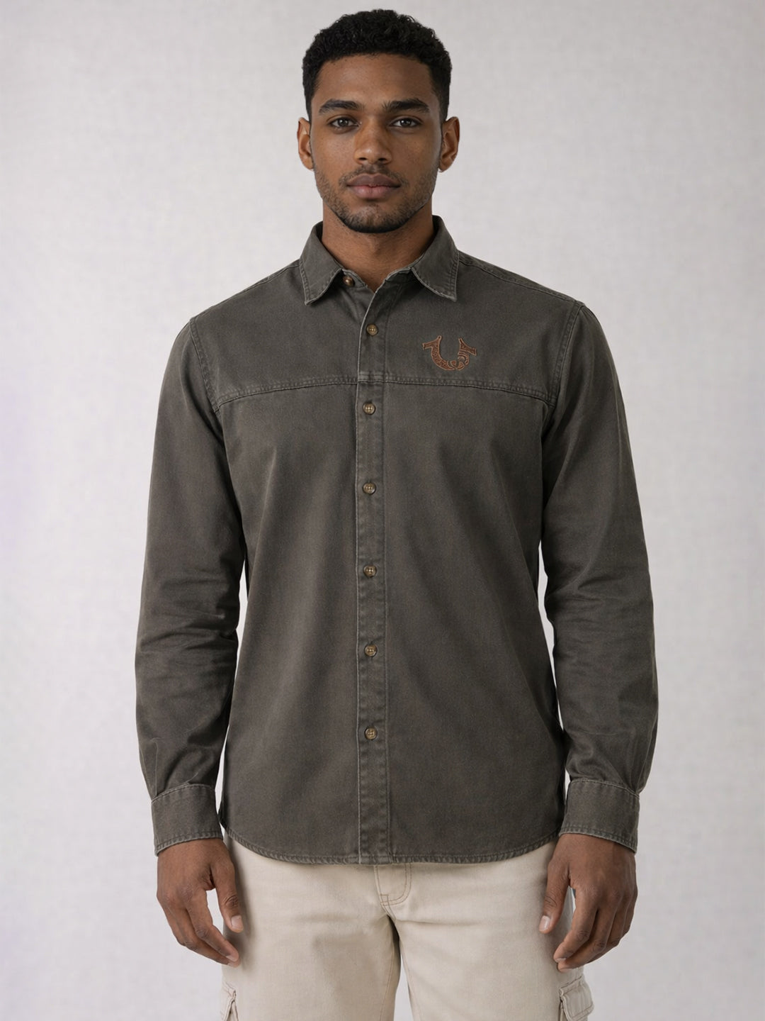 True Religion Men Green Cotton Shirt