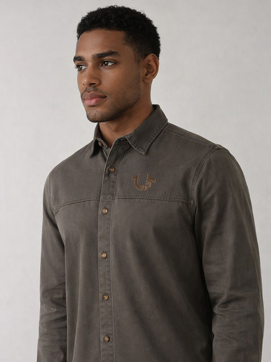 True Religion Men Green Cotton Shirt