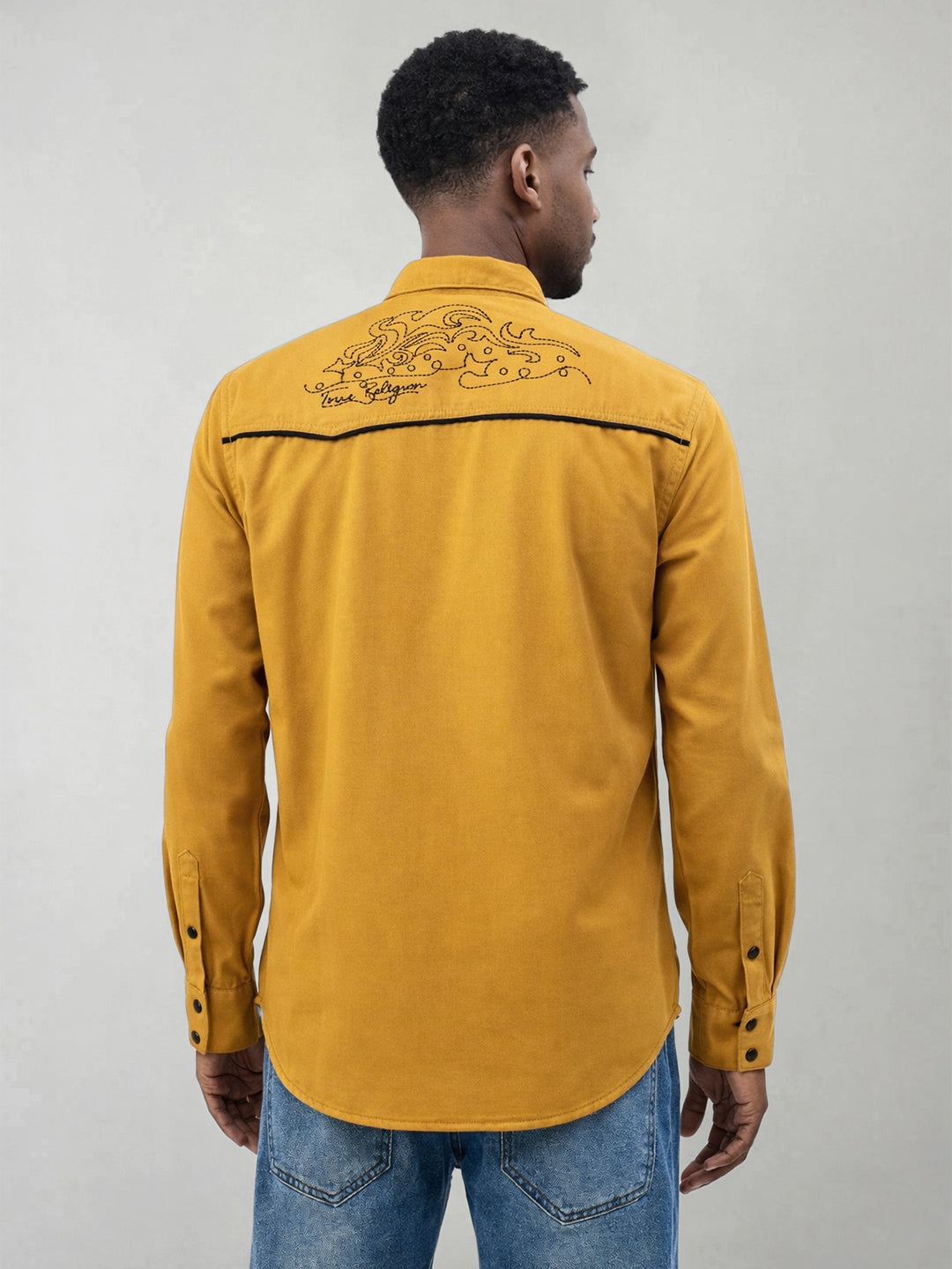 True Religion Men Mustard Cotton Shirt