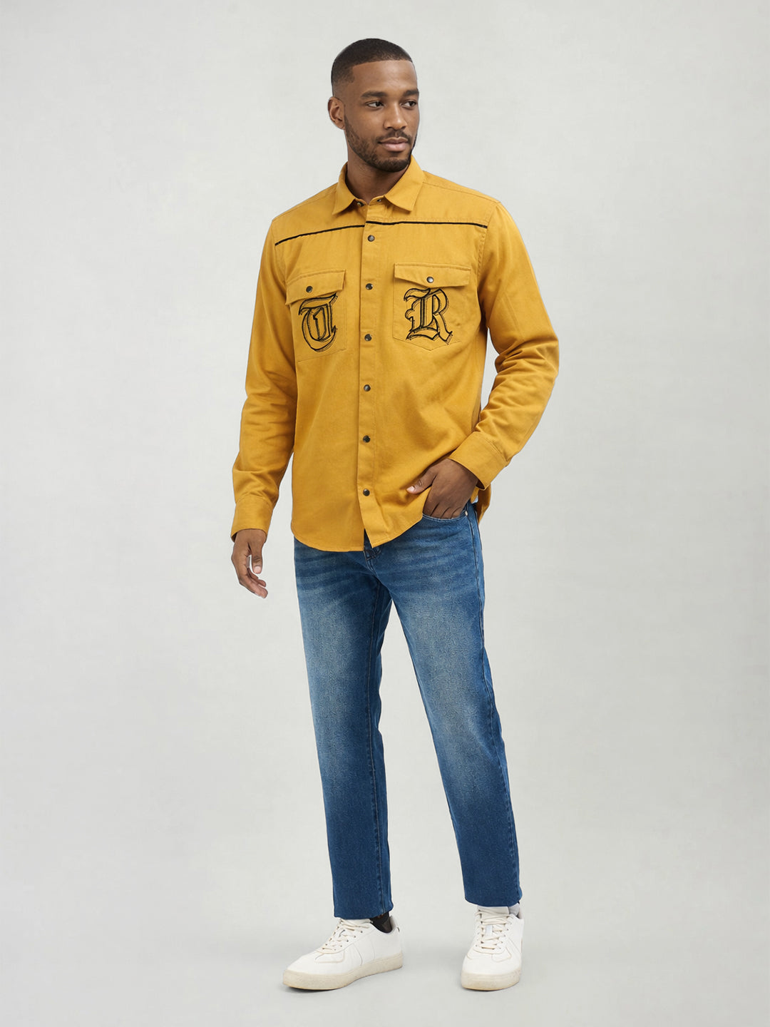 True Religion Men Mustard Cotton Shirt