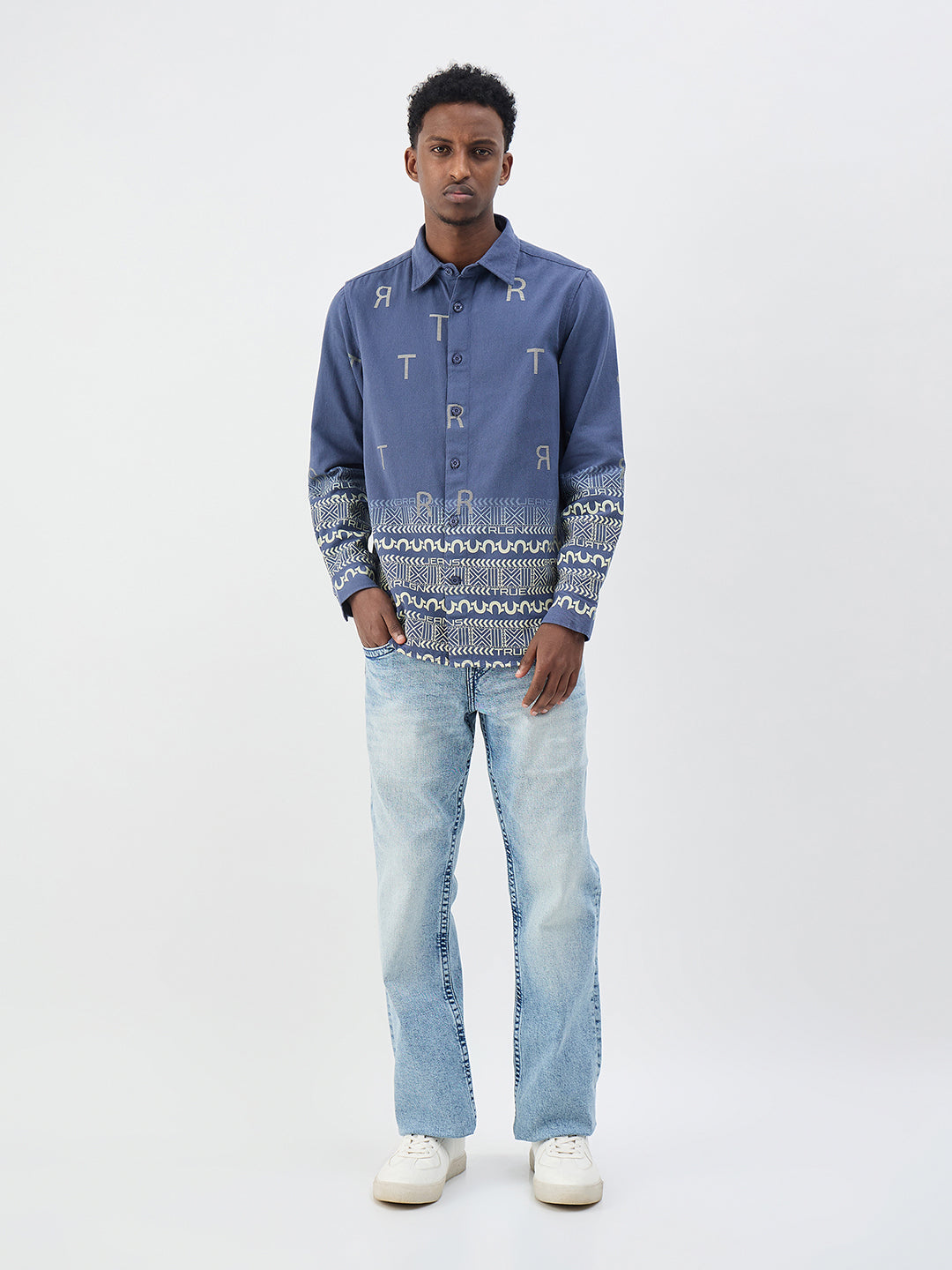 True Religion Men Printed Blue Shirt
