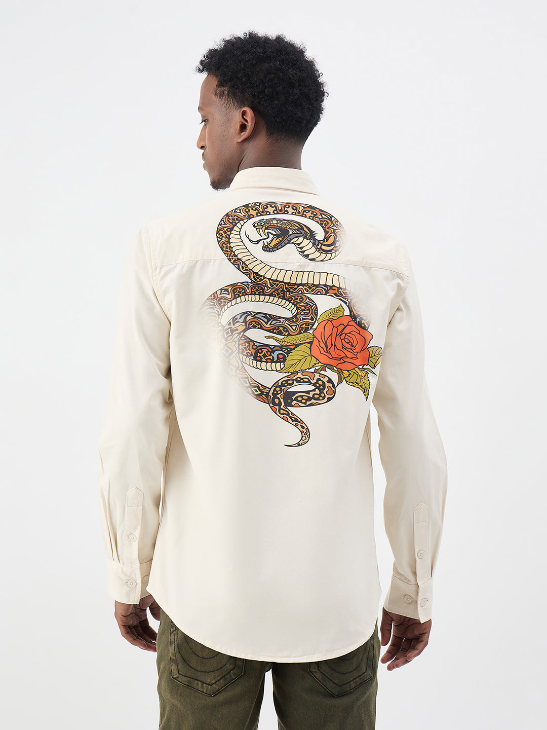 True Religion Men Printed Cream Shirt