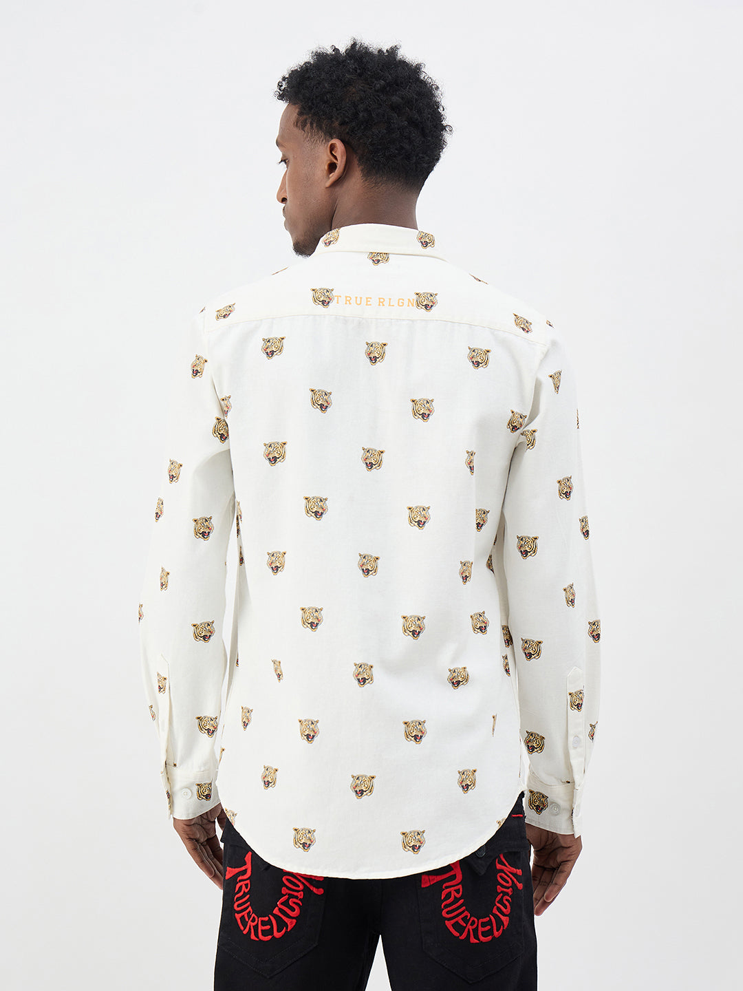 True Religion Men Printed Cream Shirt