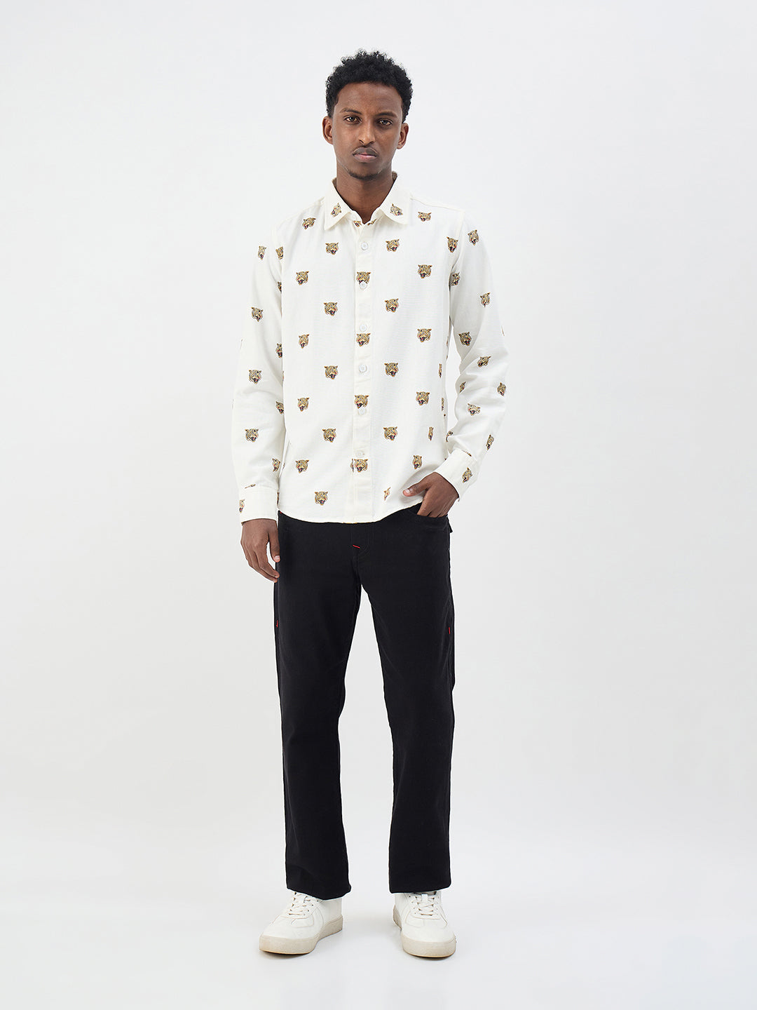True Religion Men Printed Cream Shirt