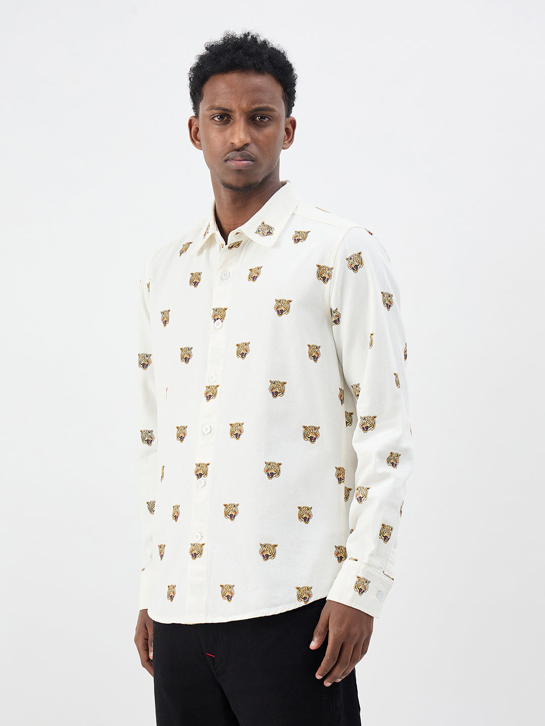 True Religion Men Printed Cream Shirt