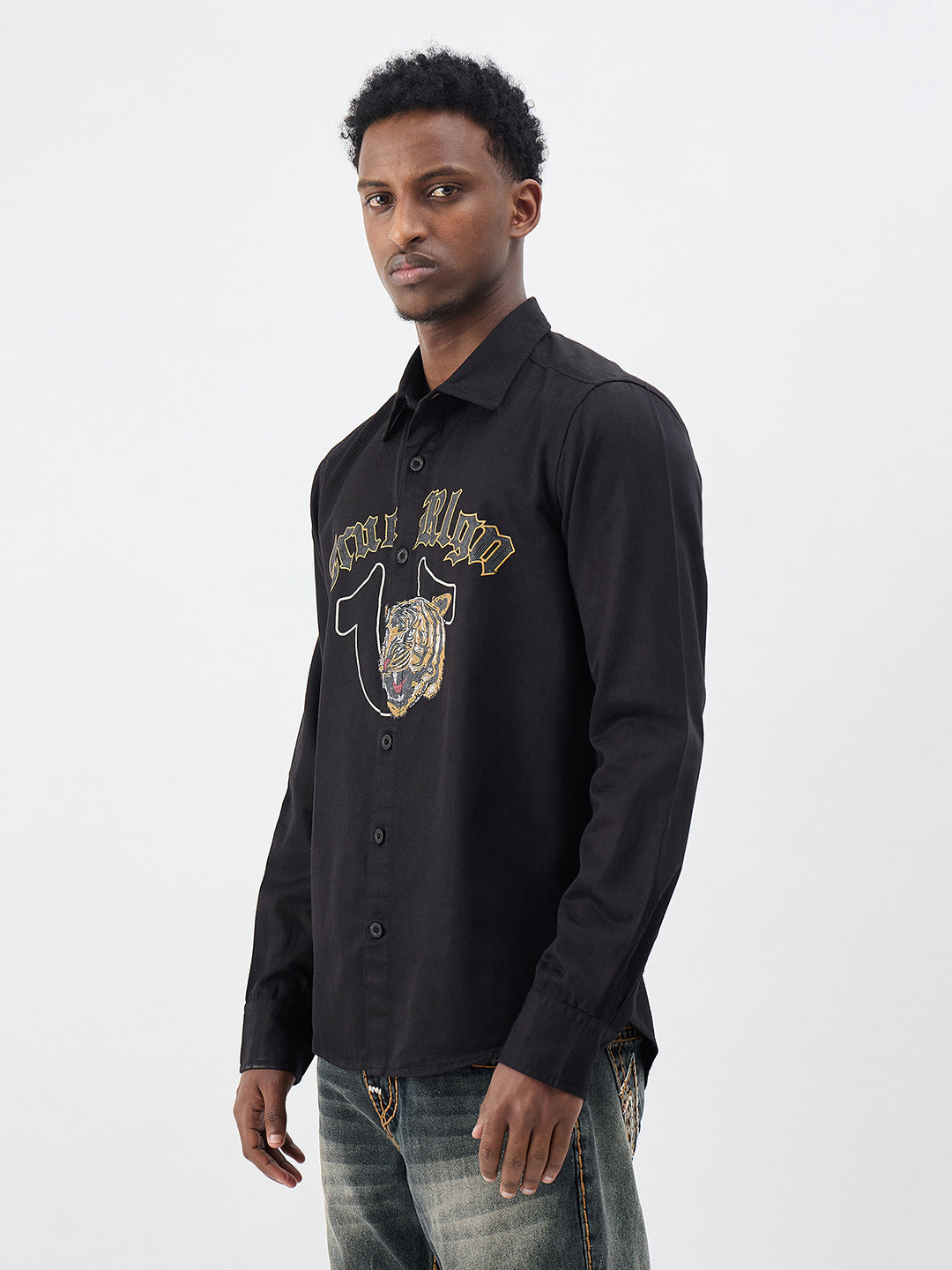 True Religion Men Embroidered Black Shirt