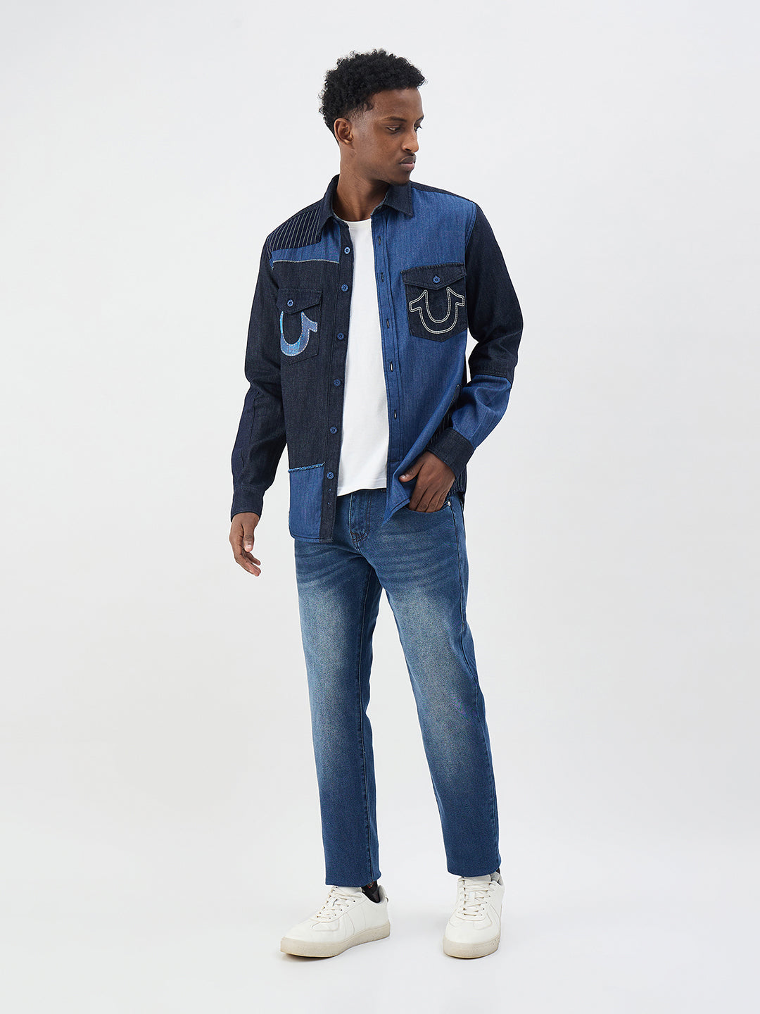 True Religion Men Colourblocked Blue Shirt