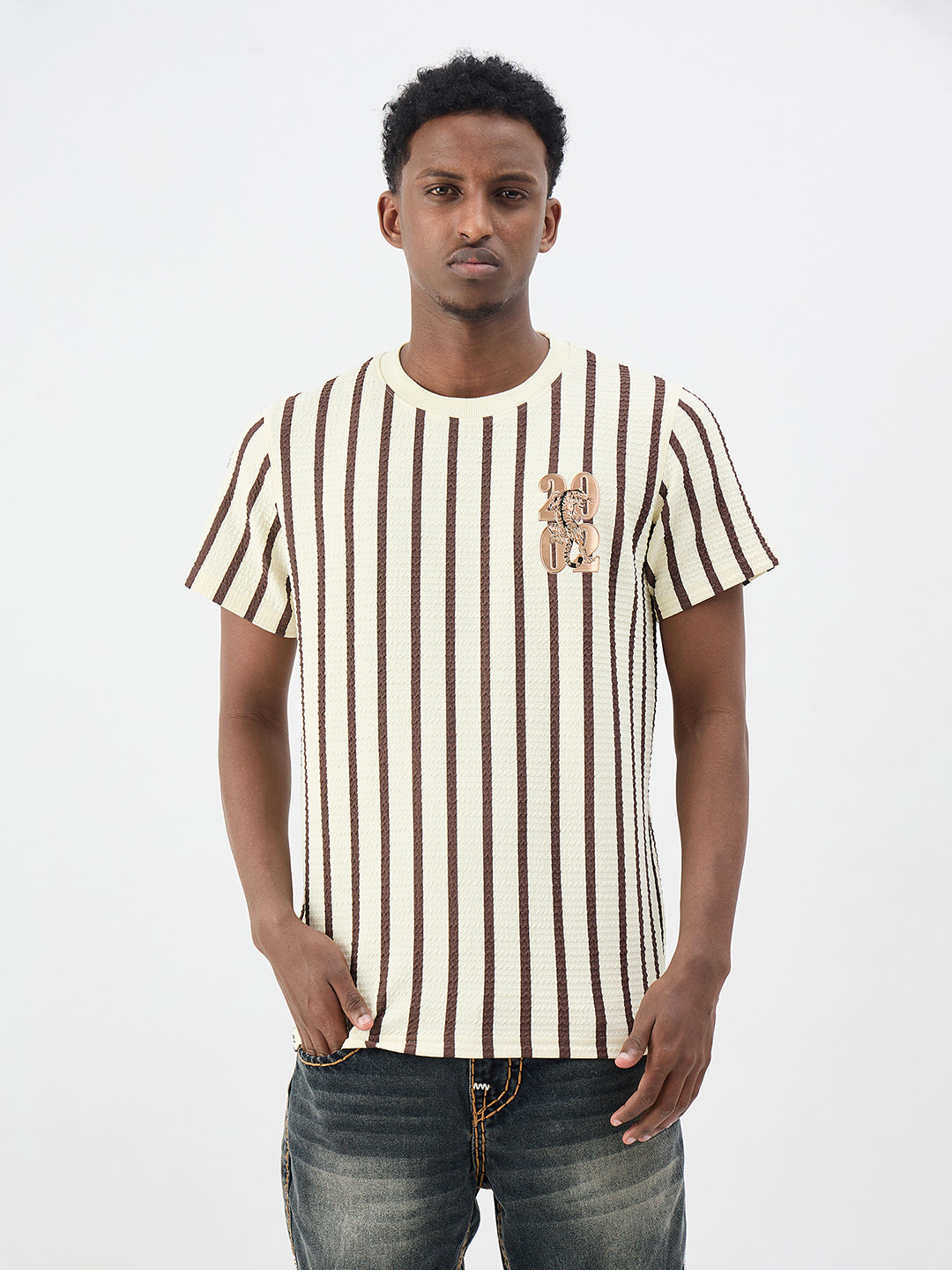 True Religion Men Striped Beige T-Shirt