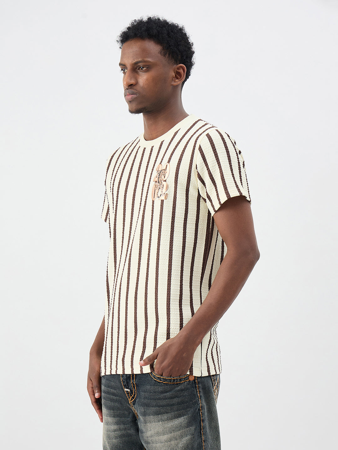 True Religion Men Striped Beige T-Shirt
