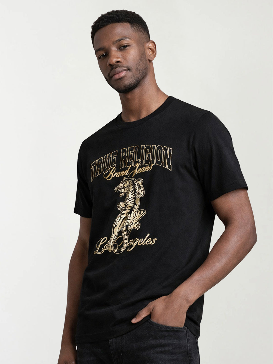True Religion Men Black Embroidered T-Shirt