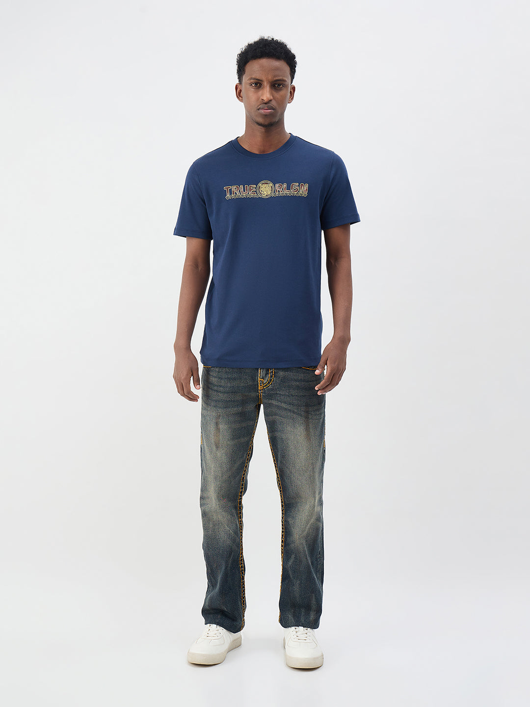 True Religion Men Solid Blue T-Shirt