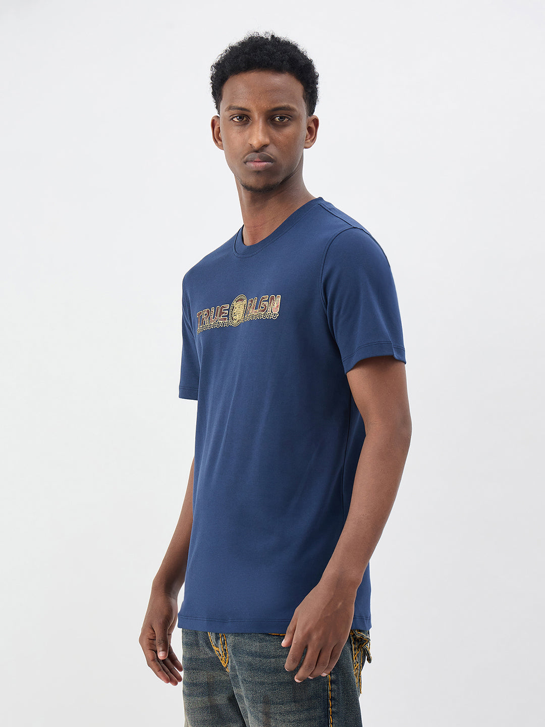 True Religion Men Solid Blue T-Shirt