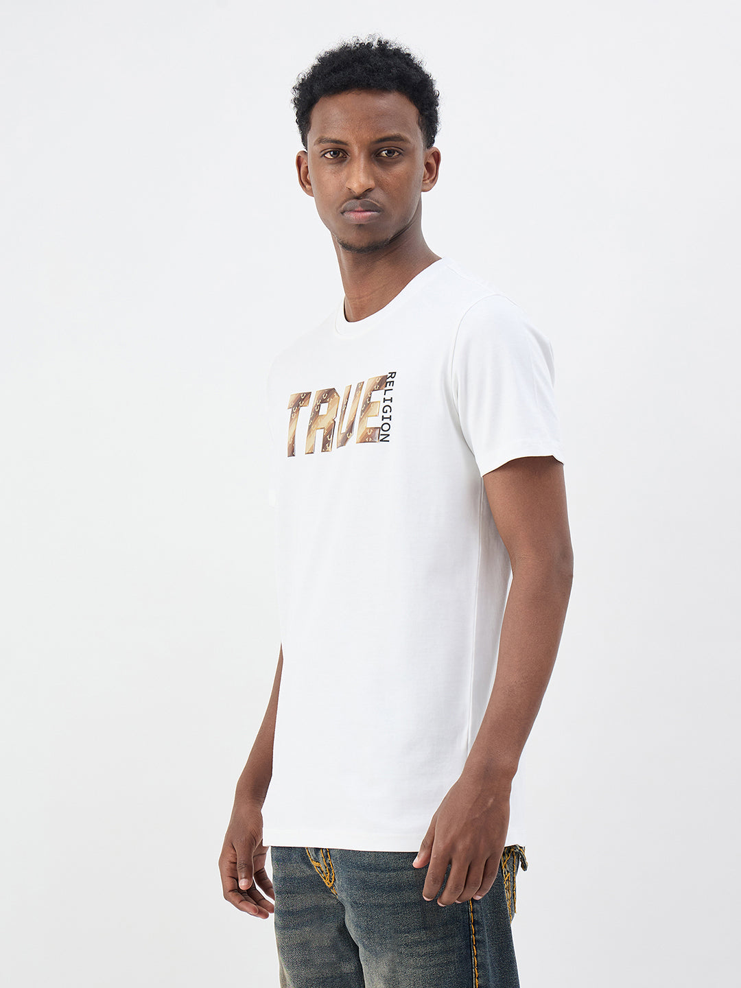 True Religion Men Solid White T-Shirt