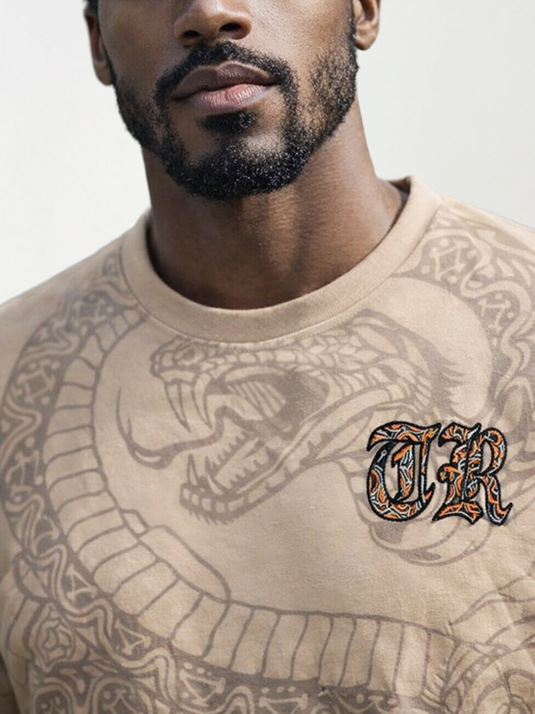 True Religion Men Beige Printed Cotton T-Shirt