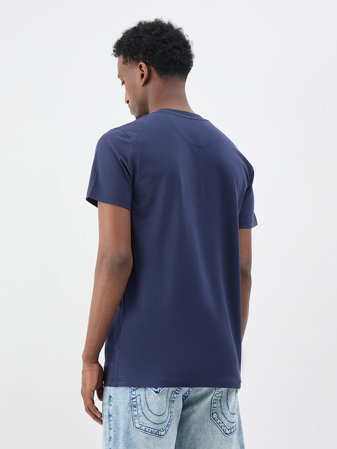 True Religion Men Solid Indigo Blue T-Shirt