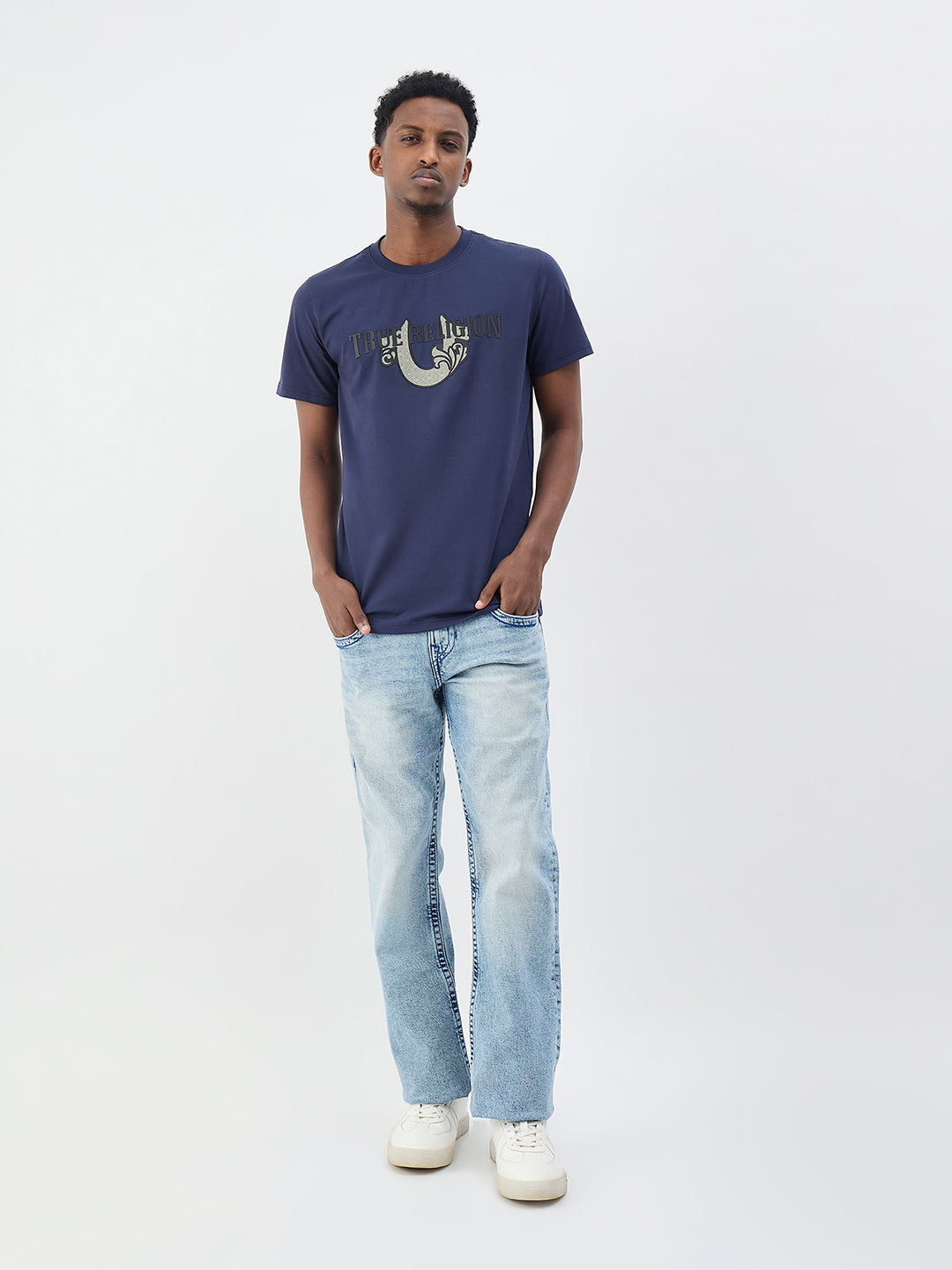 True Religion Men Solid Indigo Blue T-Shirt