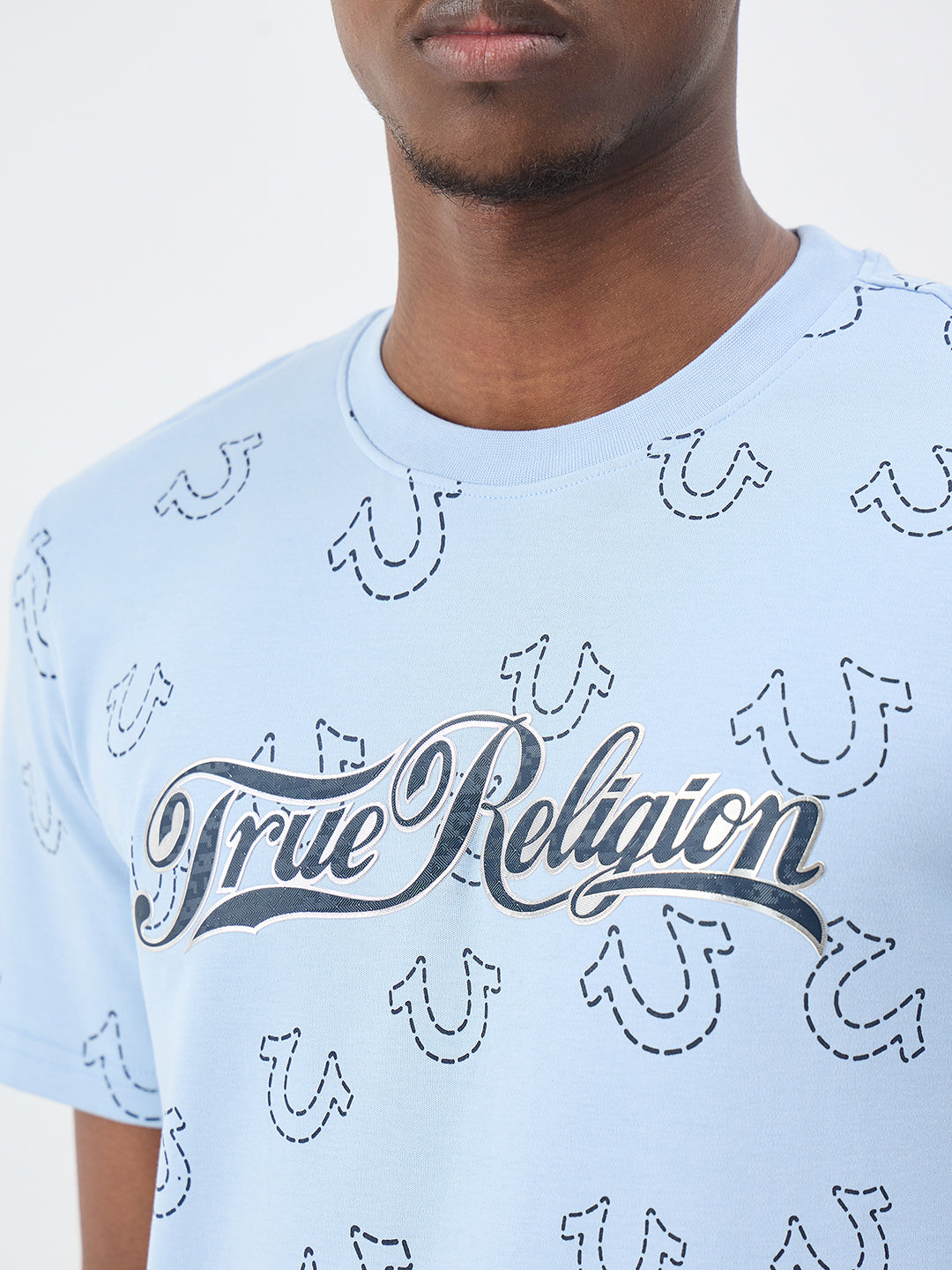 True Religion Men Printed Blue T-Shirt