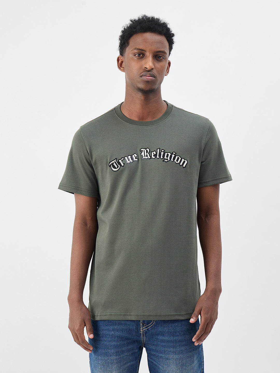 True Religion Men Solid Green T-Shirt