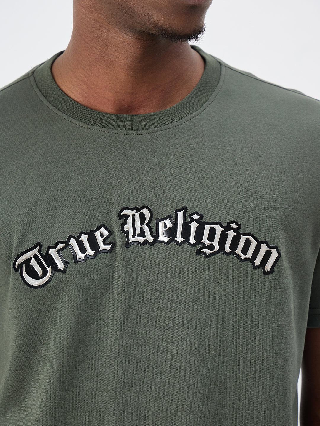 True Religion Men Solid Green T-Shirt