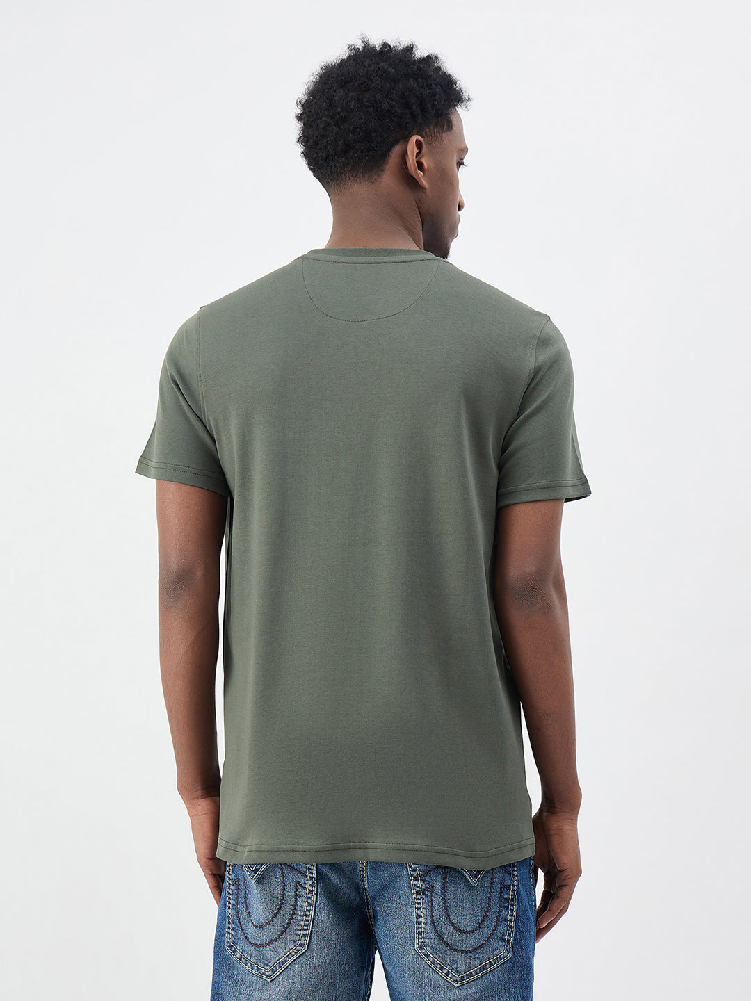 True Religion Men Solid Green T-Shirt