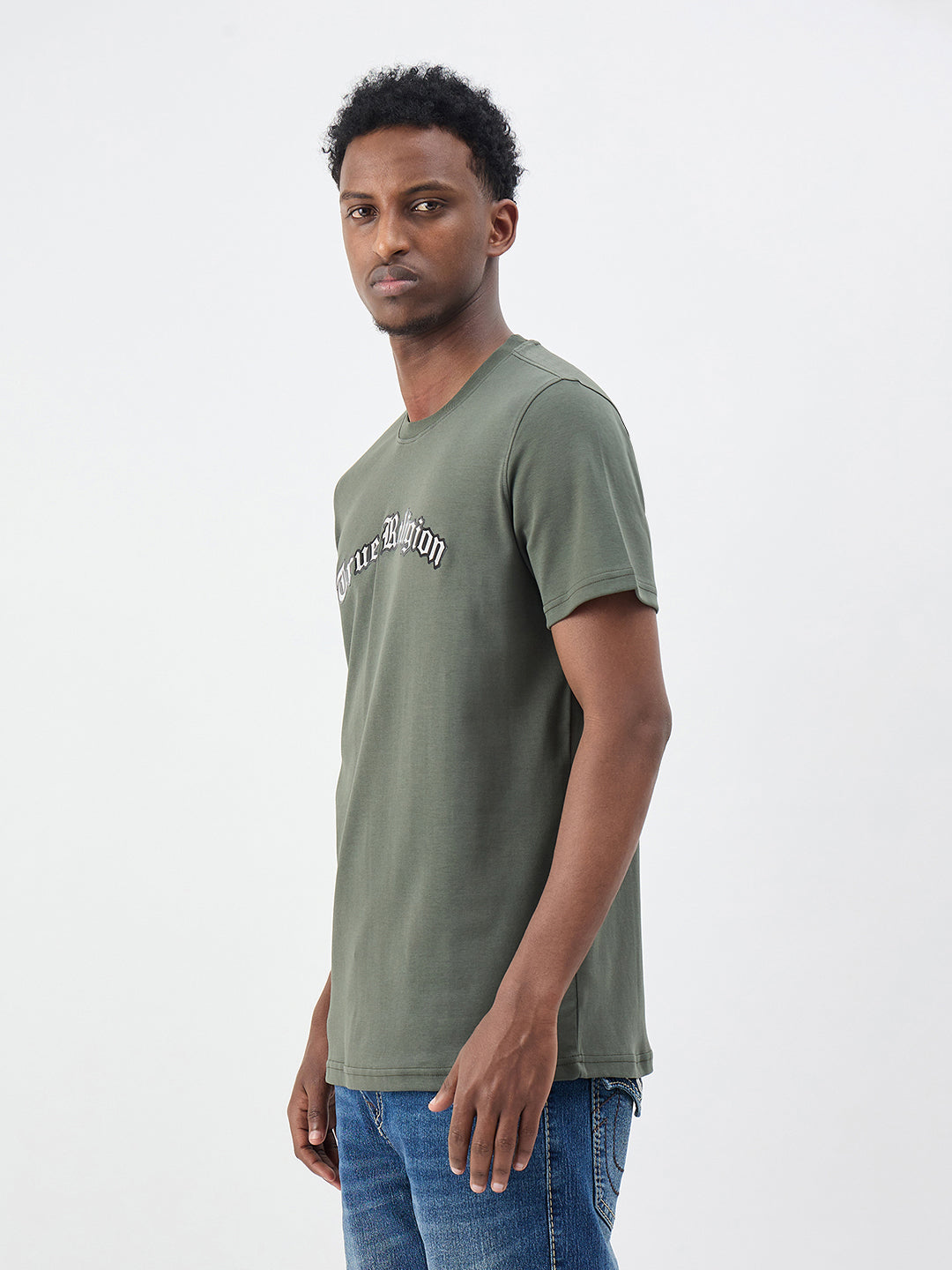True Religion Men Solid Green T-Shirt