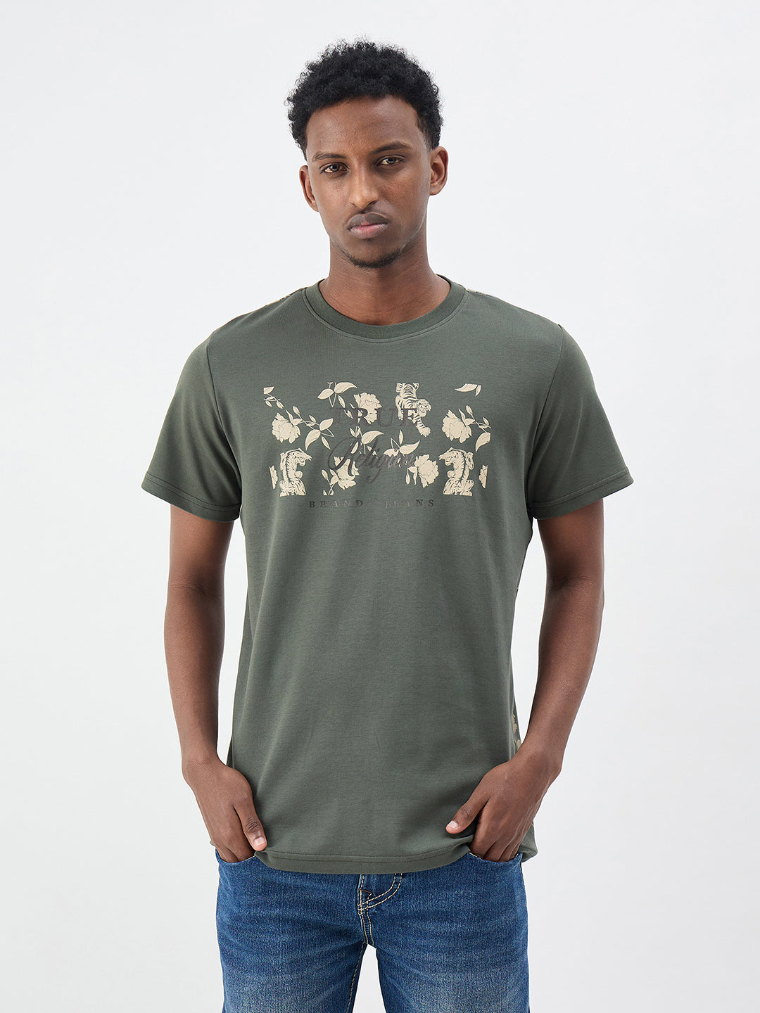 True Religion Men Printed Green T-Shirt