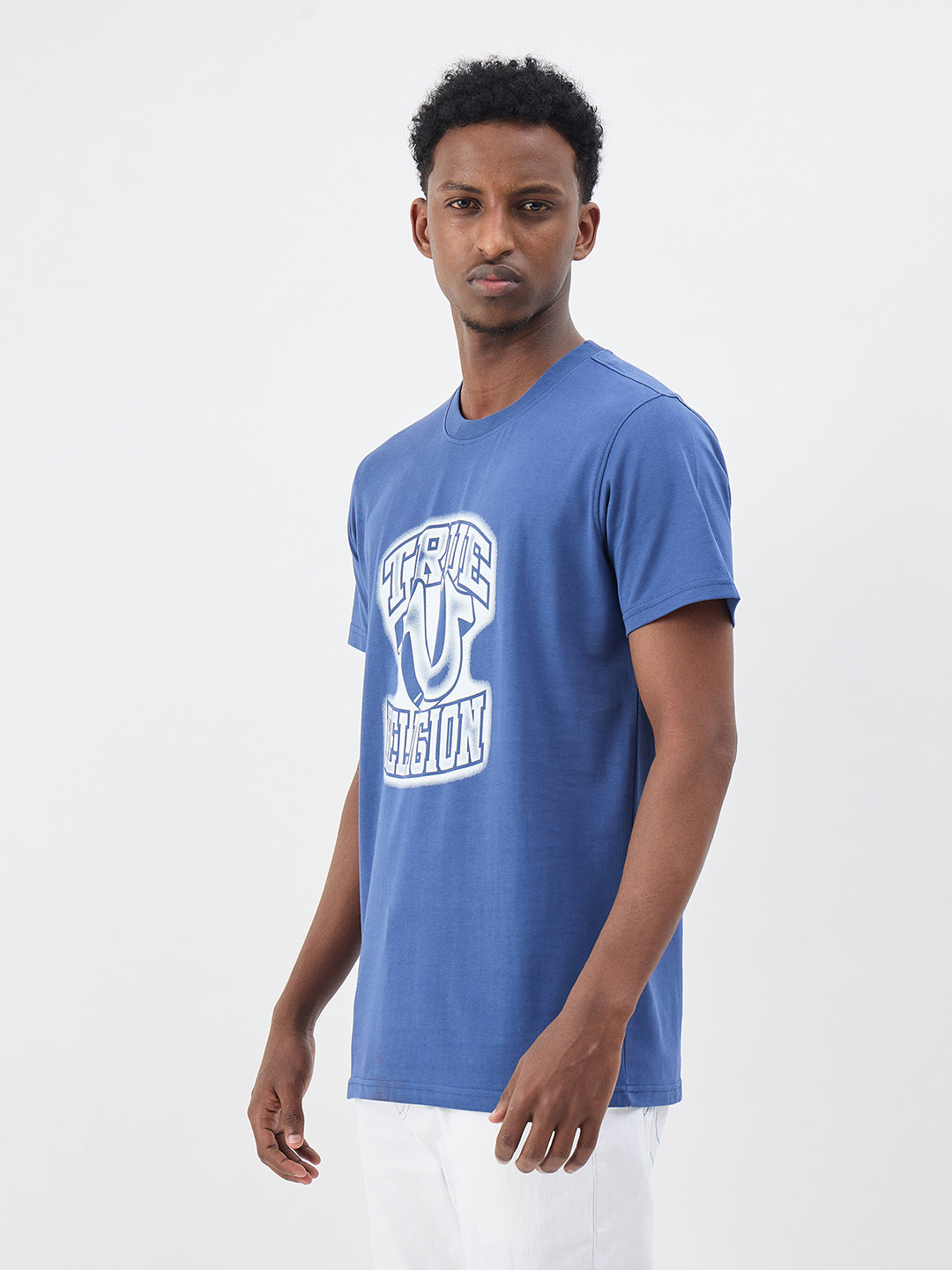True Religion Men Printed Blue T-Shirt