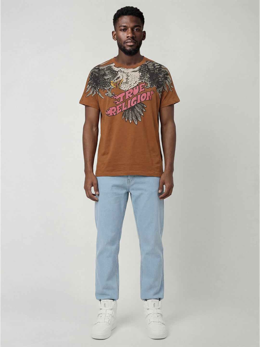 True Religion Men Orange Printed T-Shirt